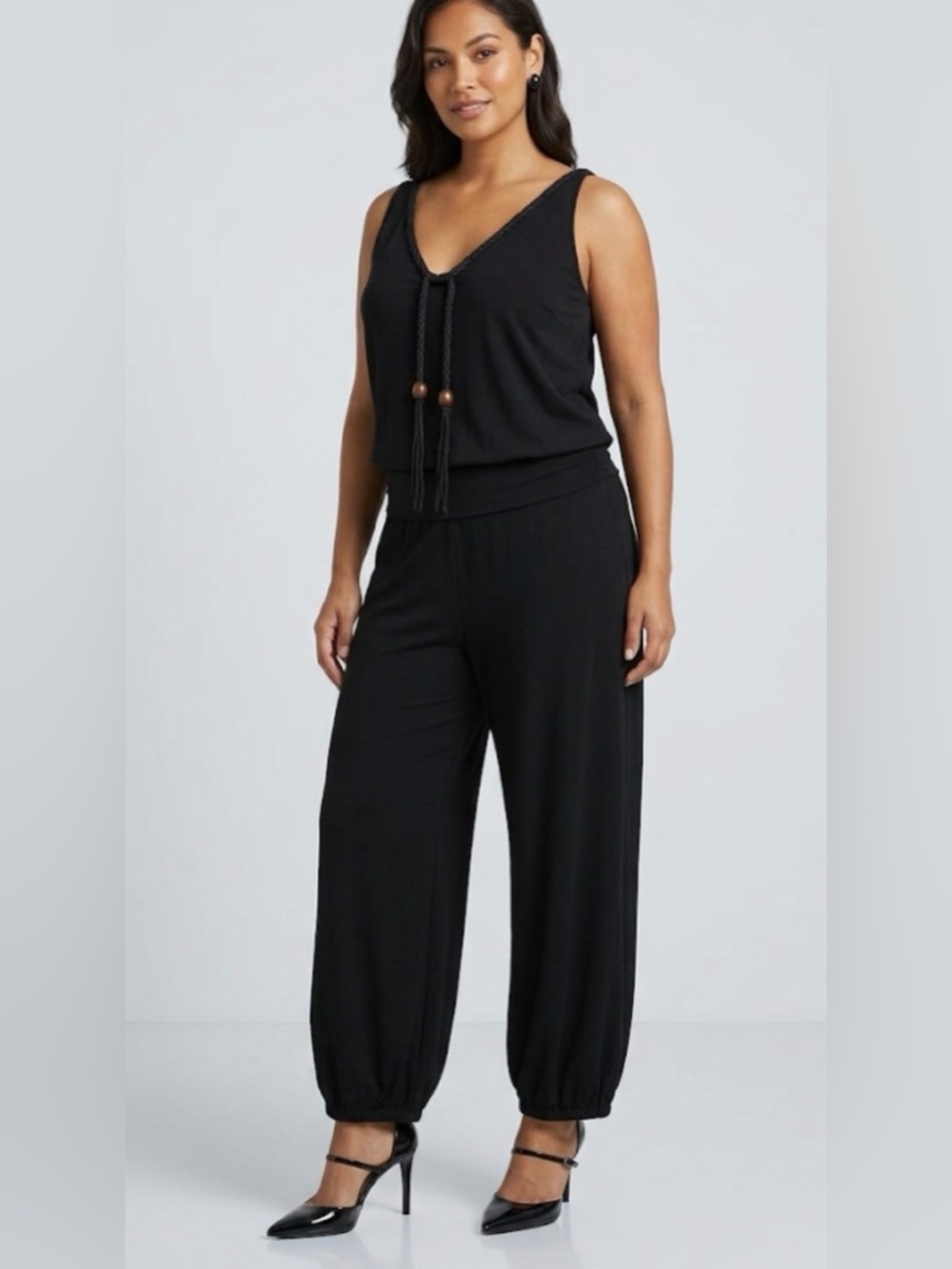 Nine West Black Braided Boho Jumpsuit Size 8